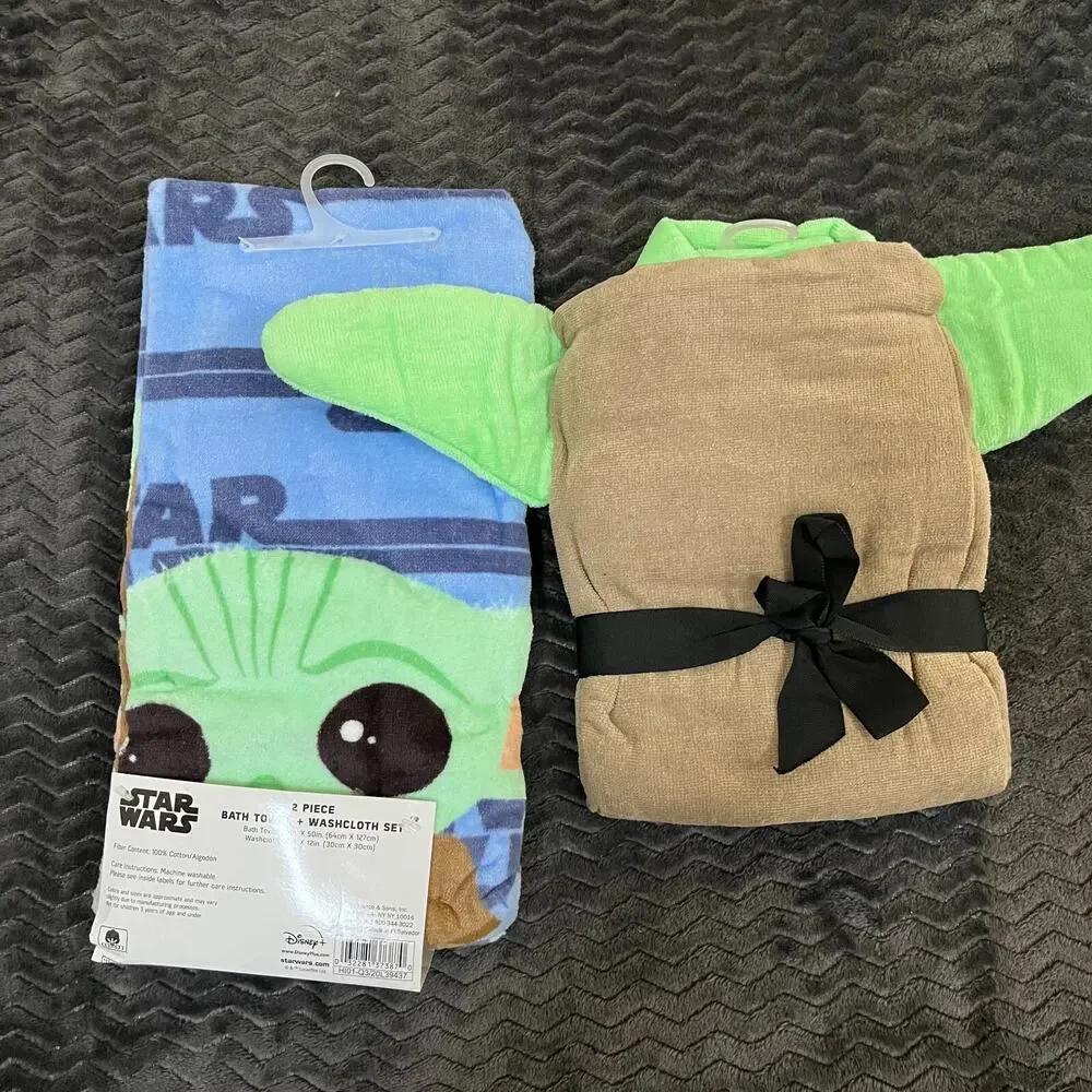 Star Wars Mandalorian Baby Yoda 2 Piece Towel Set Kids 100% Cotton lot NWT